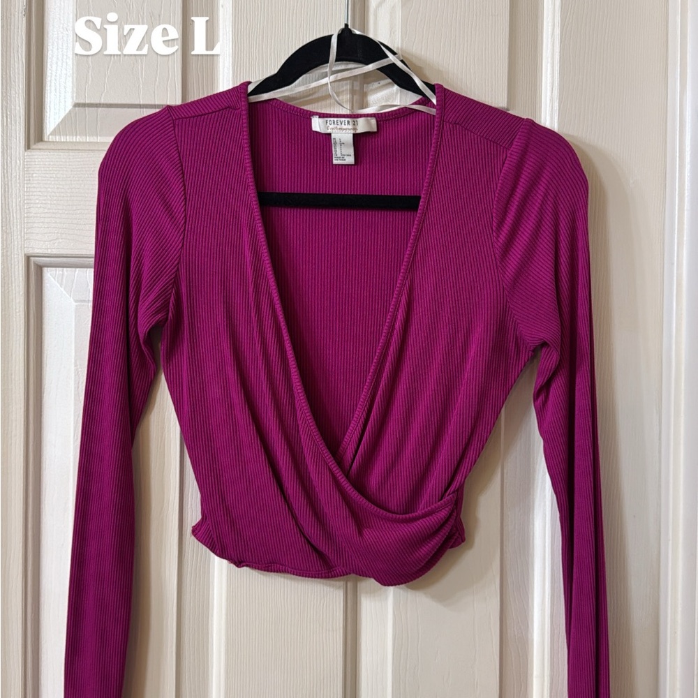 Forever 21 Magenta Ribbed Wrap Crop Top